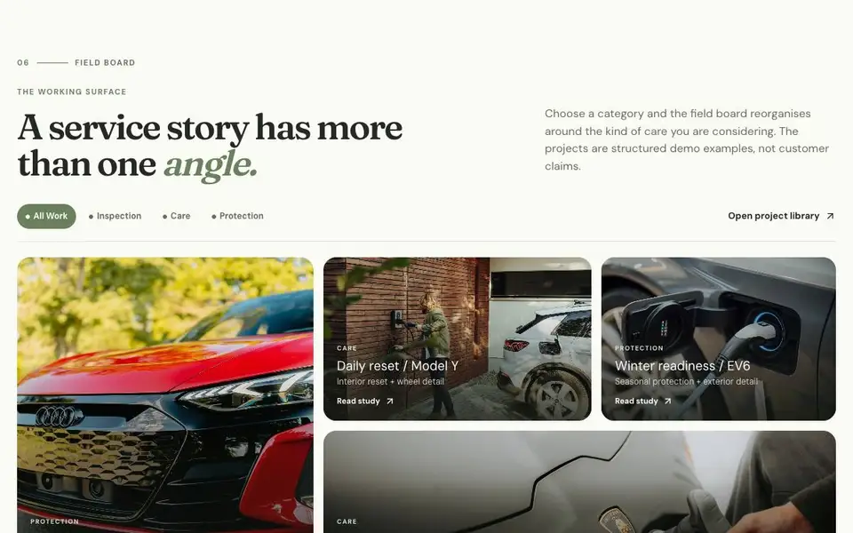 Lumen EV Service Center interior page and content preview