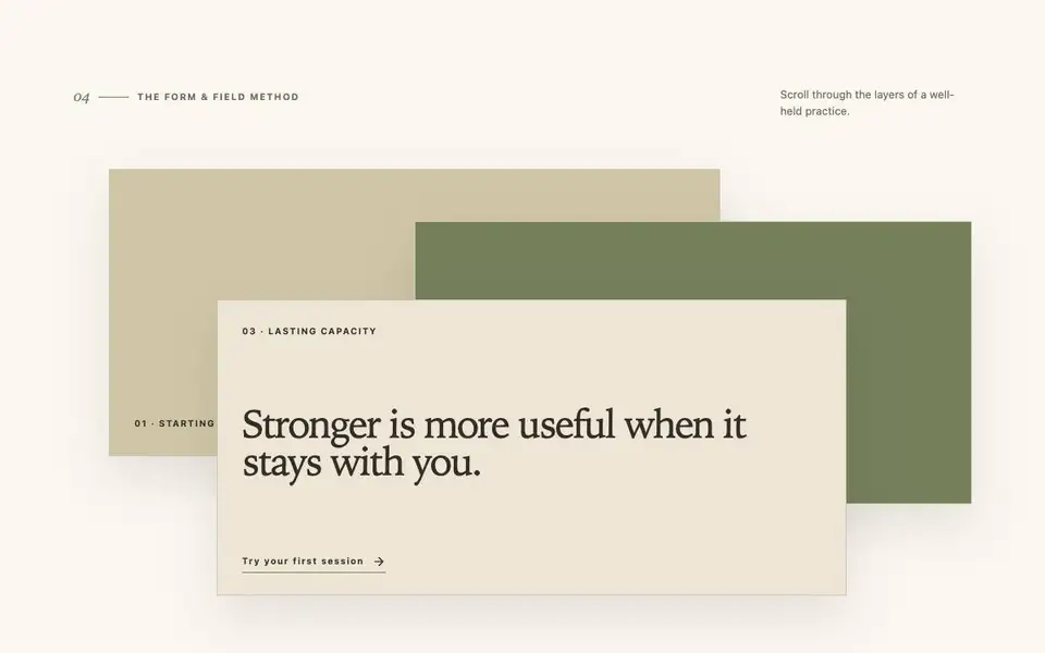 Form & Field — Premium Strength Gym Website interior page and content preview
