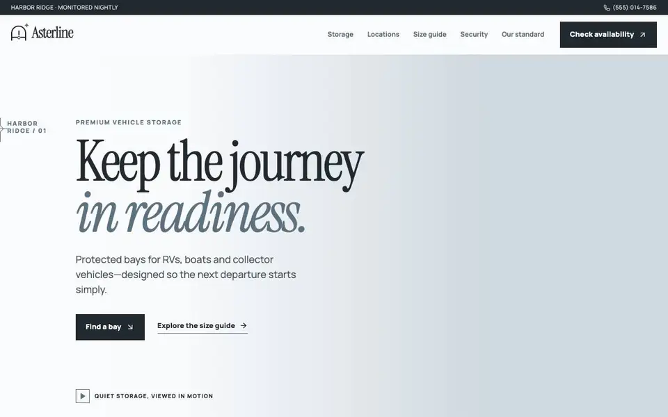 Asterline Storage — Premium Vehicle Storage website screenshot