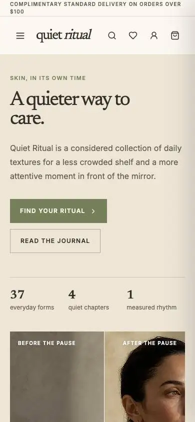 Quiet Ritual — Luxury Skincare Store mobile website preview