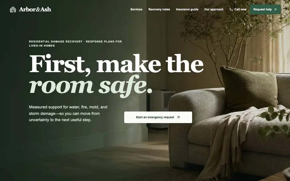 Arbor & Ash — Residential Damage Recovery website screenshot