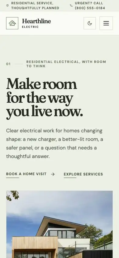 Hearthline Electric mobile website preview