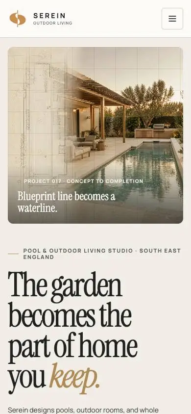 Serein Outdoor Living mobile website preview