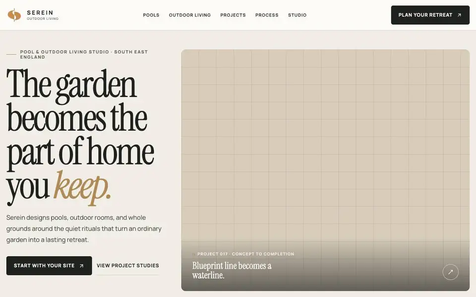 Serein Outdoor Living website screenshot