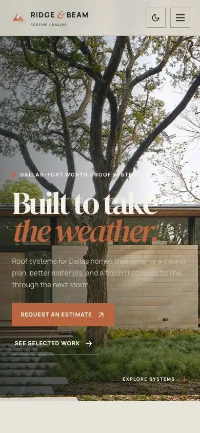 Ridge & Beam Roofing — Dallas mobile website preview