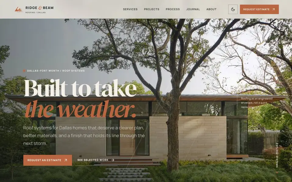 Ridge & Beam Roofing — Dallas website screenshot