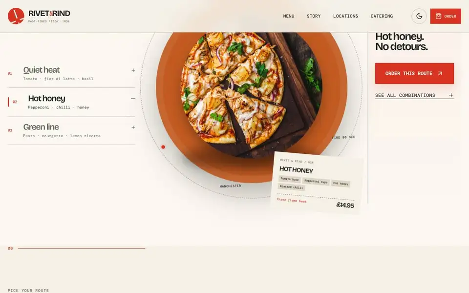 Rivet & Rind Pizza interior page and content preview