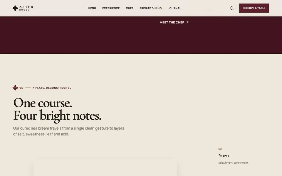Aster House — Contemporary Fine Dining interior page and content preview