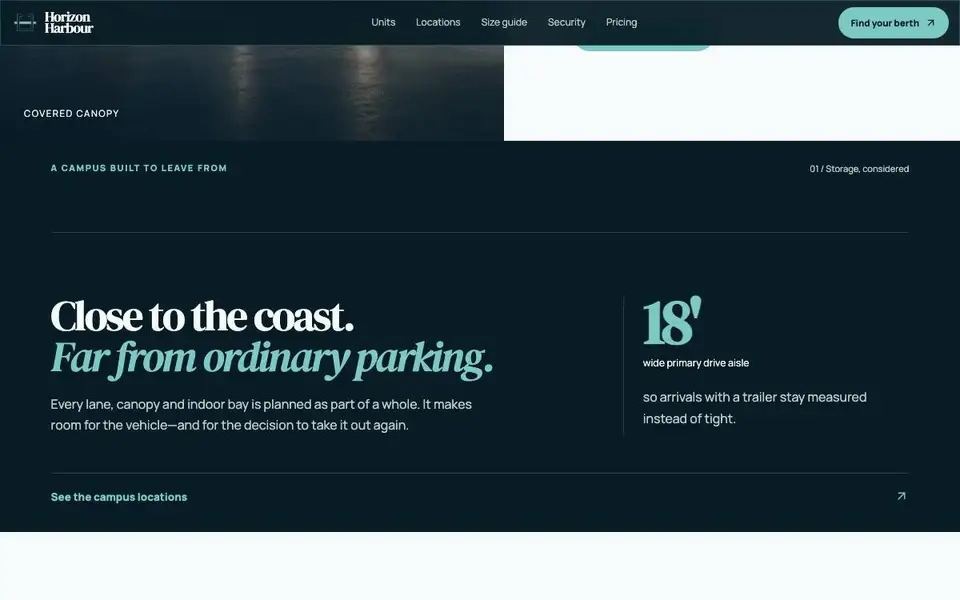 Horizon Harbour — RV & Boat Storage Campus interior page and content preview