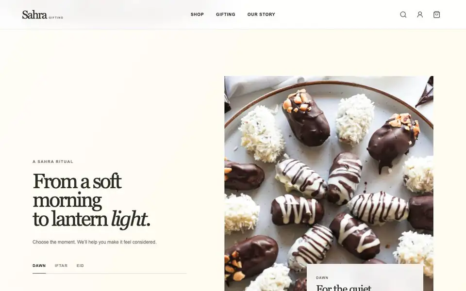 Sahra Gifting interior page and content preview