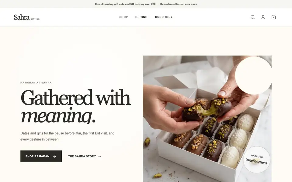 Sahra Gifting website screenshot