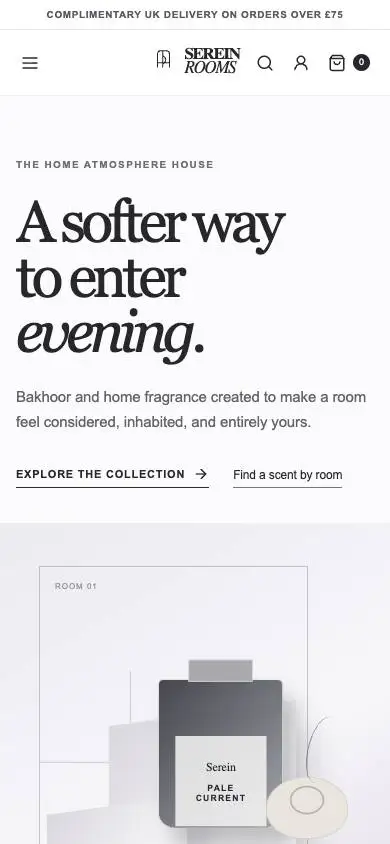Serein Rooms mobile website preview