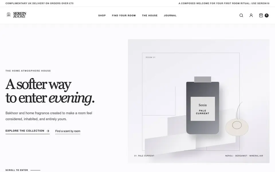Serein Rooms website screenshot