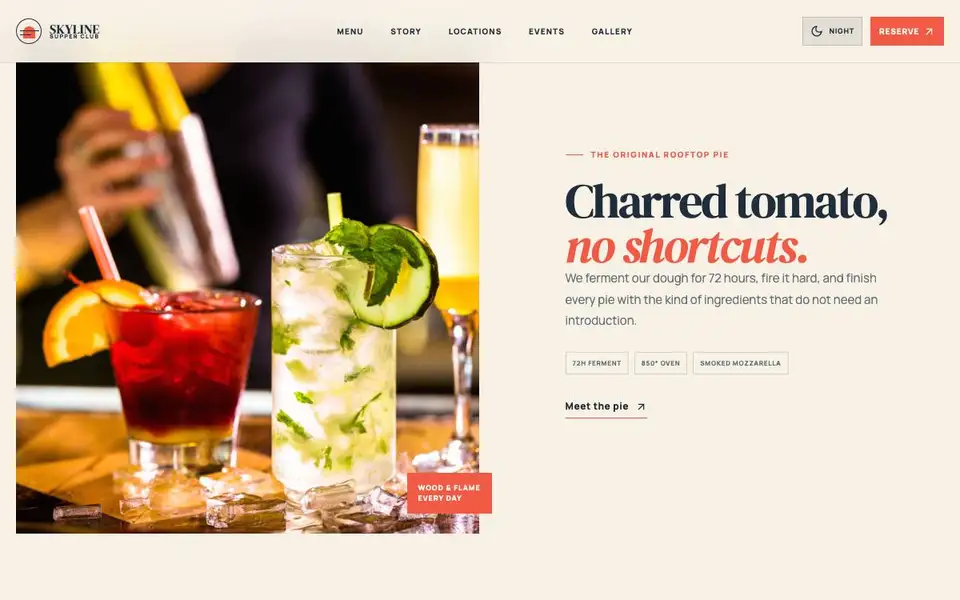Skyline Supper Club interior page and content preview