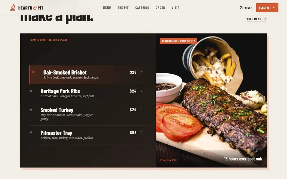 Hearth & Pit — Smokehouse BBQ interior page and content preview