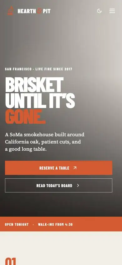 Hearth & Pit — Smokehouse BBQ mobile website preview