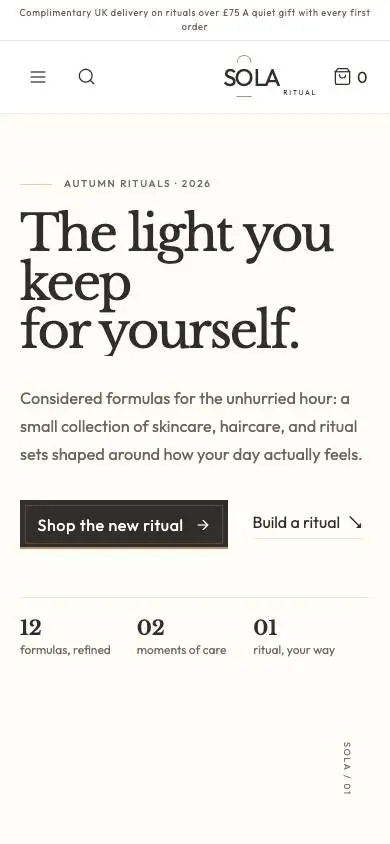 Sola Ritual mobile website preview