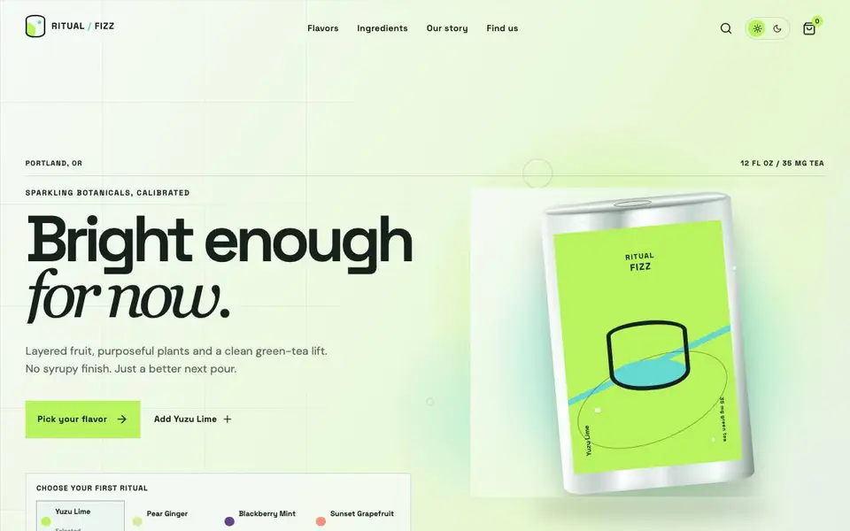 Ritual Fizz — Functional Sparkling Drink Storefront website screenshot