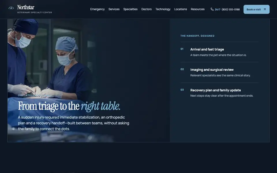 Northstar Veterinary Specialty Center interior page and content preview