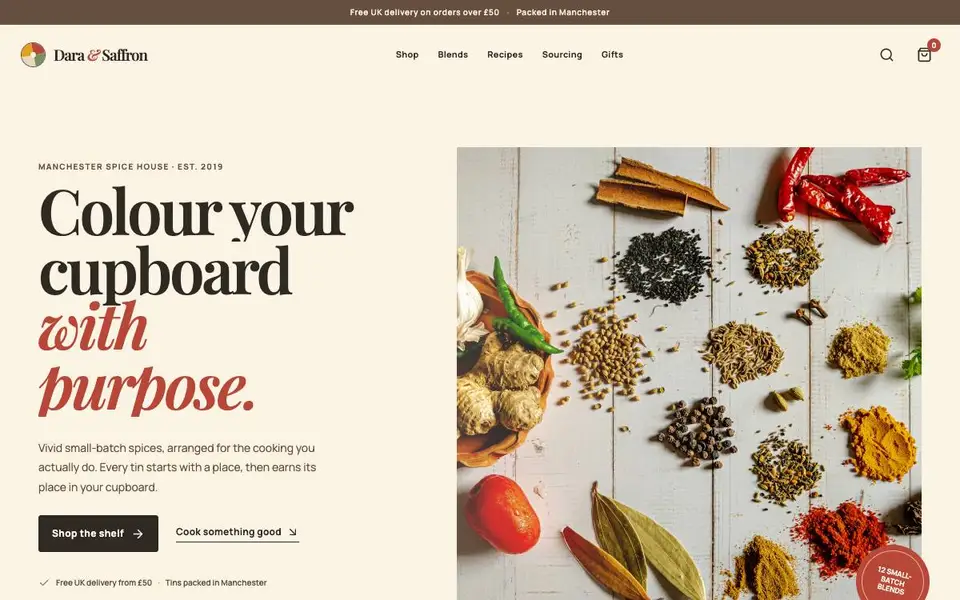 Dara & Saffron — Premium Spice Pantry website screenshot