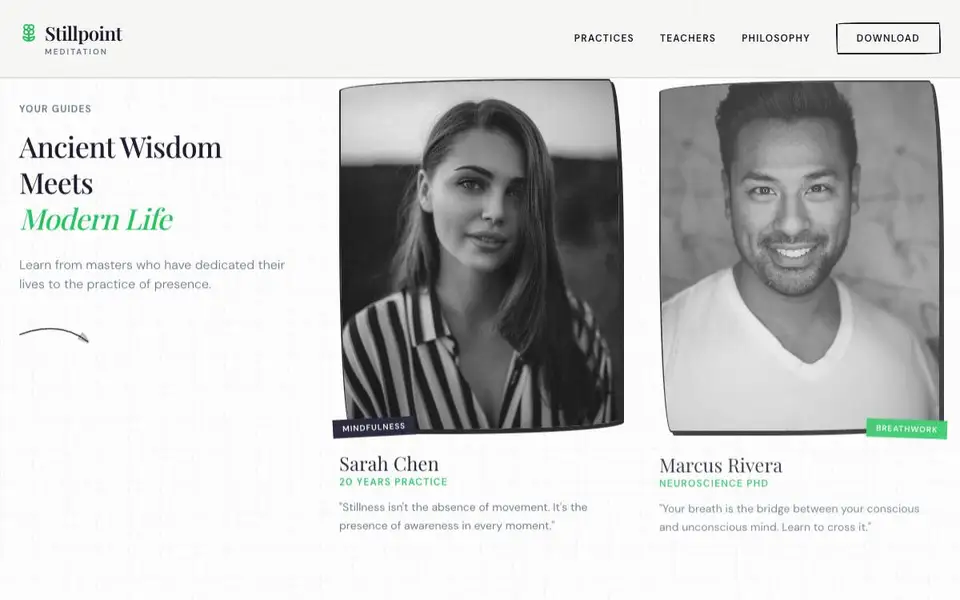 Stillpoint Meditation interior page and content preview