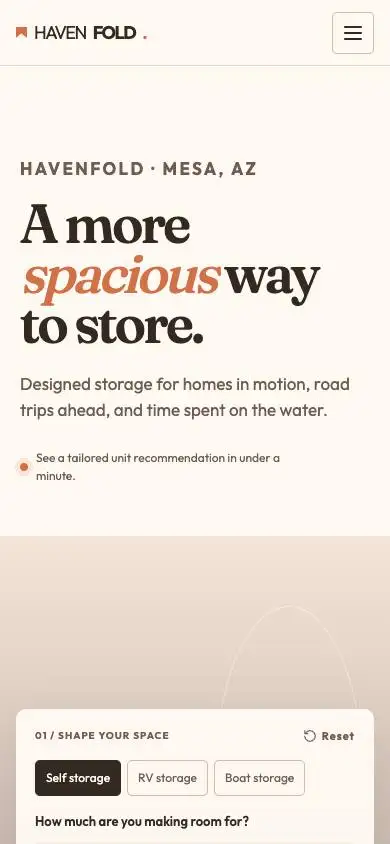 Havenfold — Design-Led Storage Brand mobile website preview