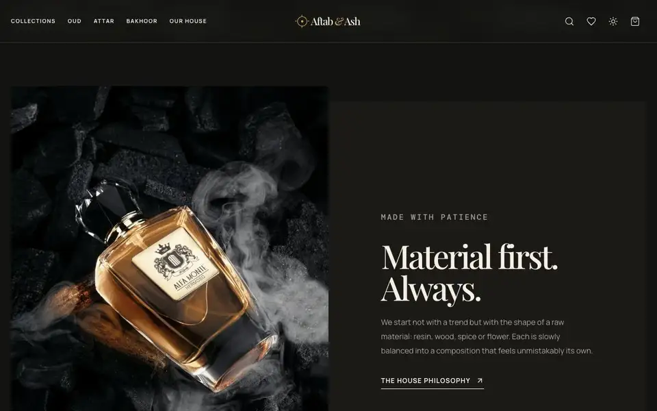 Aftab & Ash — Ultra-Luxury Oud House interior page and content preview