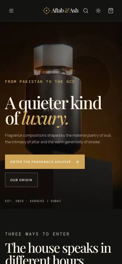 Aftab & Ash — Ultra-Luxury Oud House mobile website preview