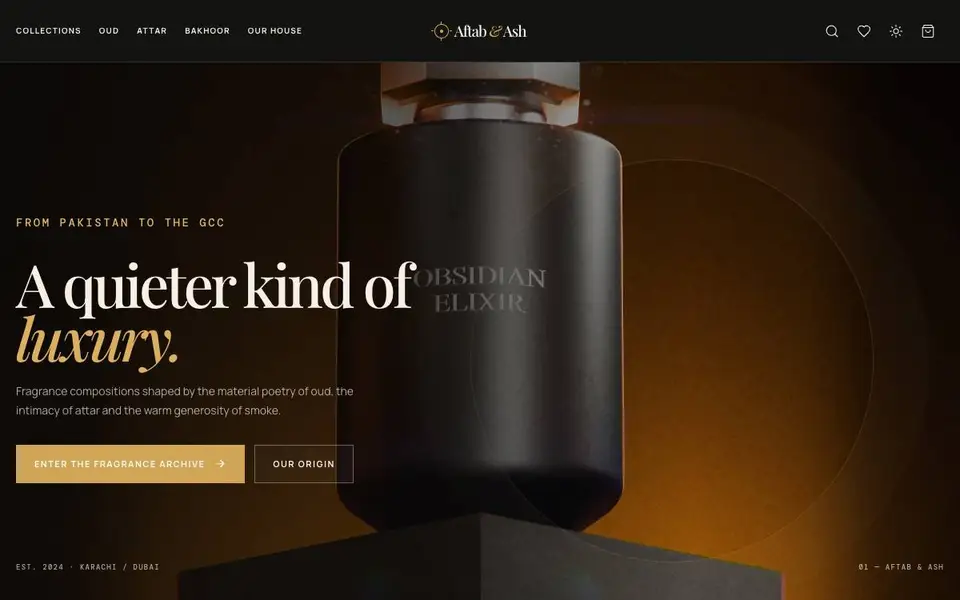 Aftab & Ash — Ultra-Luxury Oud House website screenshot