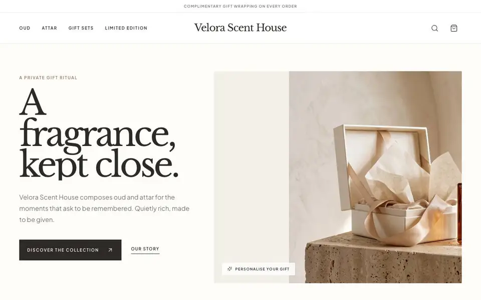 Velora Scent House website screenshot