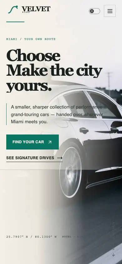 Velvet Road — Miami Luxury Car Rental mobile website preview