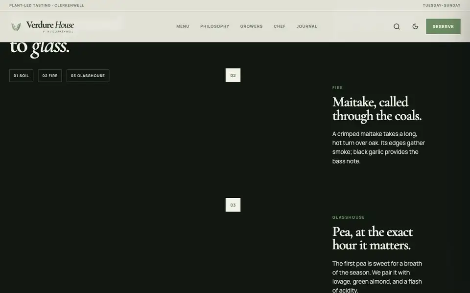 Verdure House — Botanical Fine Dining interior page and content preview