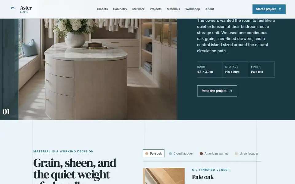 Aster & Join — Walk-In Closet Designer interior page and content preview