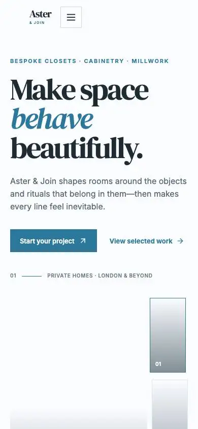 Aster & Join — Walk-In Closet Designer mobile website preview