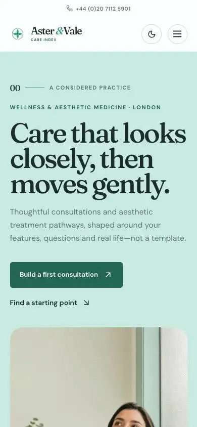 Aster & Vale — Wellness & Aesthetic Medicine mobile website preview