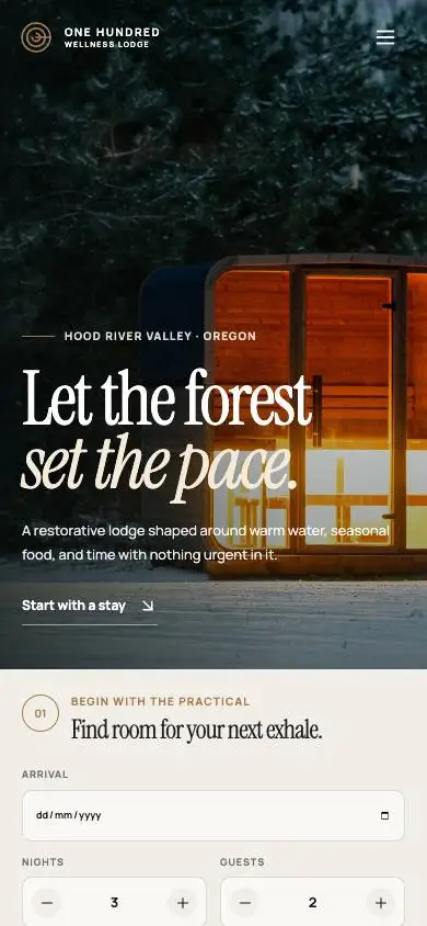 One Hundred Wellness Lodge mobile website preview