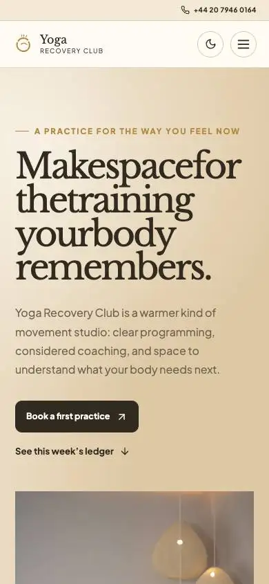 Yoga Recovery Club mobile website preview
