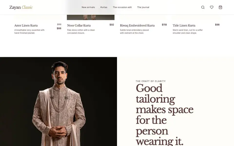 Zayan Classic interior page and content preview